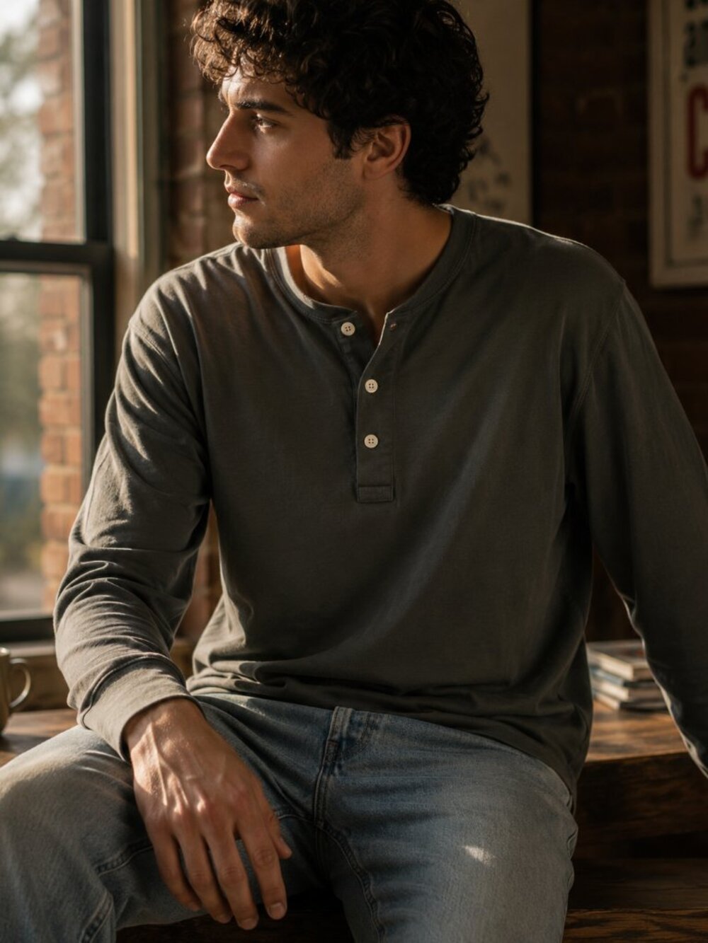 J. Crew Olive Long Sleeve Henley Shirt